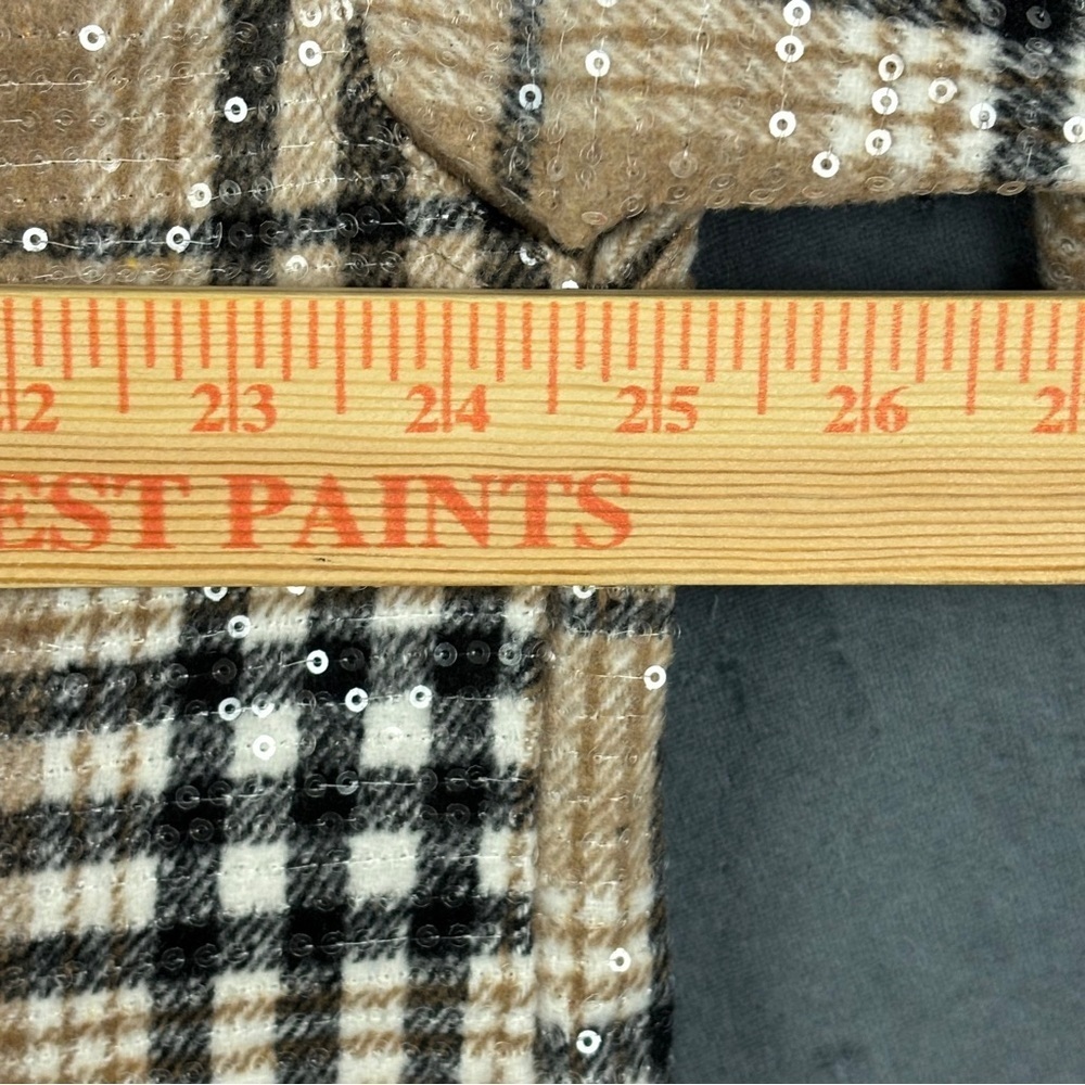 BiBi Plaid Tan/Black/White Sequin Shacket – Women’s Sz XL (NWT) - Picture 6 of 10